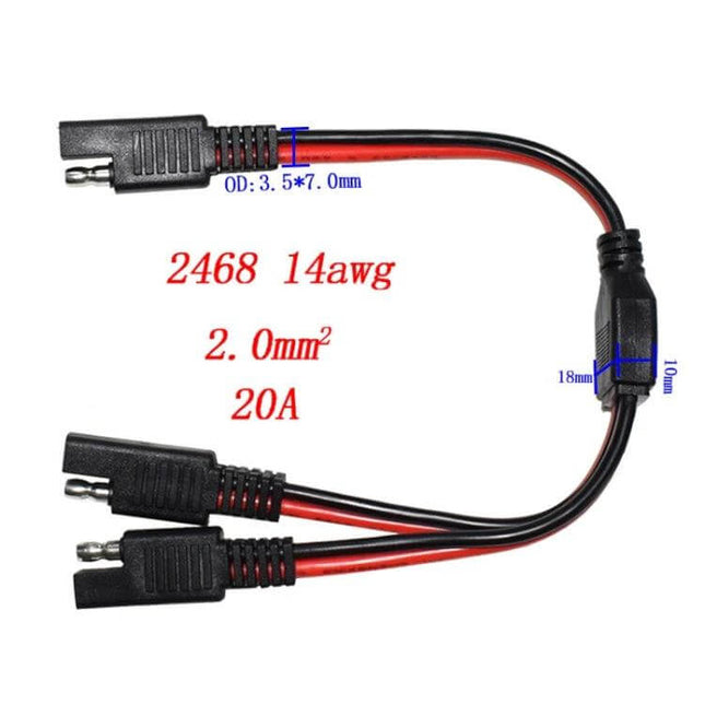 SAE One To Two Connection Cable Car Power Cord 0.3m compact 36V 20A 0.3m SAE splitter cable for motorcycle EV DC power distribution