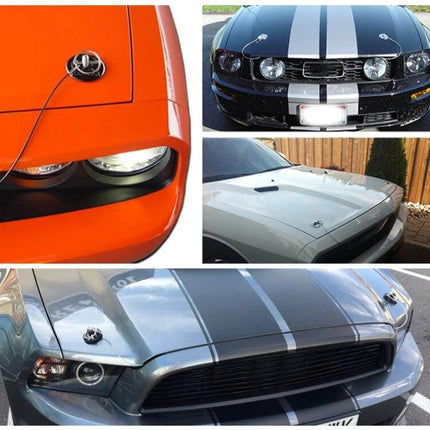 Aluminum Punch-Free Universal Car Engine Hood Lock Cover on various sport car hoods showing adhesive hood lock security