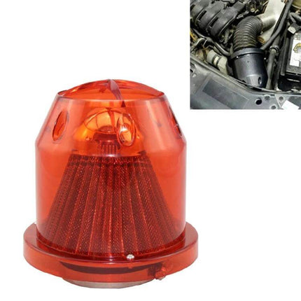 Car Universal 76mm Intake Filter Mushroom Head High Flow red mushroom-head high-flow air filter installed in engine bay