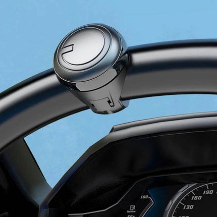 Universal Car Steering Wheel Spinner Knob 360 Degree Rotation Aid, 3R-2251 mounted on steering wheel, chrome finish, easy-install, 360° smooth rotation