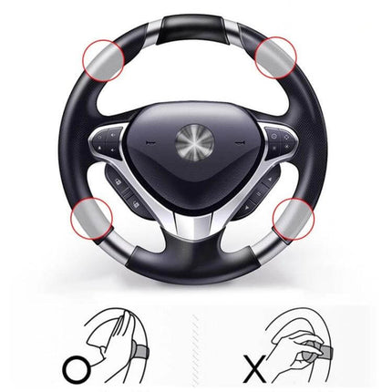 Universal Car Steering Wheel Spinner Knob 360 Degree Rotation Aid, 3R-2251 on steering wheel showing four mounting positions and easy one-hand control