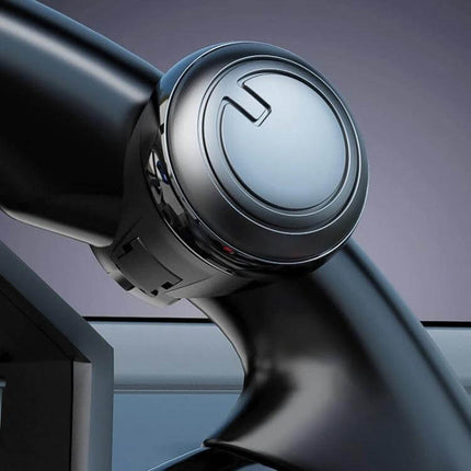 Universal Car Steering Wheel Spinner Knob 360 Degree Rotation Aid, 3R-2251 mounted on steering wheel, chrome finish, easy-install, smooth 360° rotation