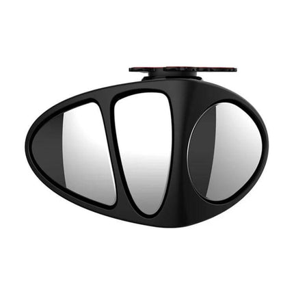 Adjustable 3 in 1 Blind Spot Mirror for Vehicle Left Side mounted black triple-lens mirror showing wide-angle, convex and high-definition glass views