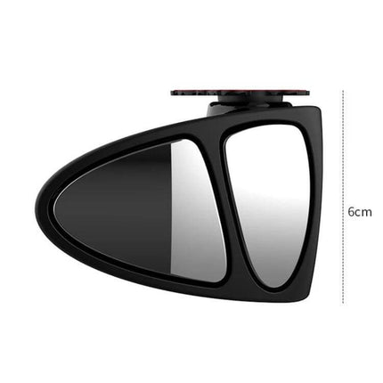 Adjustable 3 in 1 Blind Spot Mirror for Vehicle Left Side showing black dual-lens compact design, 6cm height, high-definition glass for improved left-side visibility
