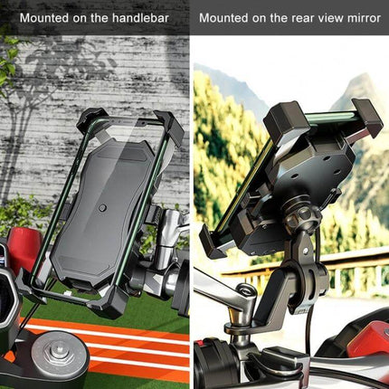 Semi-Automatic Phone Holder for Bicycles and Motorcycles Universal mounted on handlebar or rearview mirror for secure phone access while riding