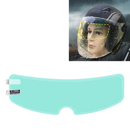 Anti-Fog Shield for Motorcycle Helmmets, 24.5x7.5cm Size - clear anti-fog replacement shield shown wet on helmet and standalone insert