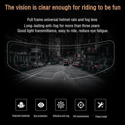 Anti-Fog Shield for Motorcycle Helmets, 24.5x7.5cm Size - clear anti-fog visor for improved visibility in rain and morning commutes