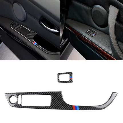 Right Side Carbon Fiber Decorative Sticker for BMW Cars - black carbon fiber door trim with M stripe, easy exterior customization