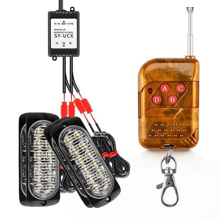 Vehicle Front Grille Emergency Strobe Light 4 In 1 - dual rectangular LED grille strobe kit with remote control and wiring