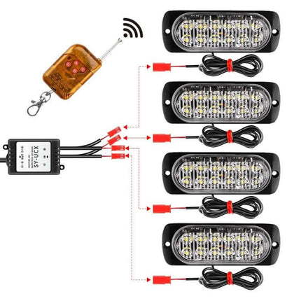 Vehicle Front Grille Emergency Strobe Light 4 In 1 - 4x12 LED grille strobe kit with remote and control box for cars trucks motorcycles