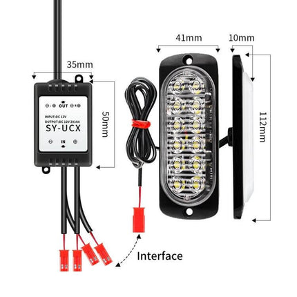 Vehicle Front Grille Emergency Strobe Light 4 In 1 compact 12-LED aluminum grille mount strobe with wiring interface and controller