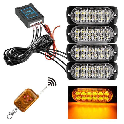 Vehicle Front Grille Emergency Strobe Light 4 In 1 - 4x LED grille strobe kit with controller, remote and amber flashing for cars, trucks, motorcycles