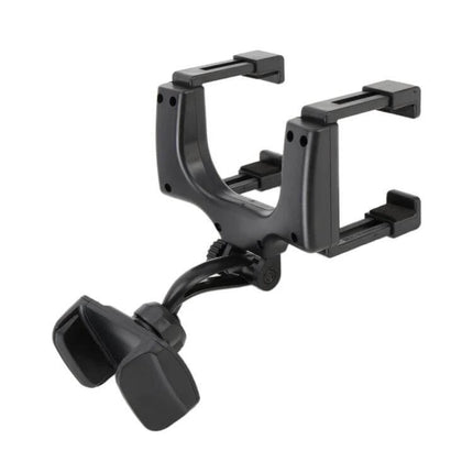 Universal 360 Degree Adjustable Car Rearview Mirror Mount for Phones - black adjustable clamp holder for hands-free navigation and calls