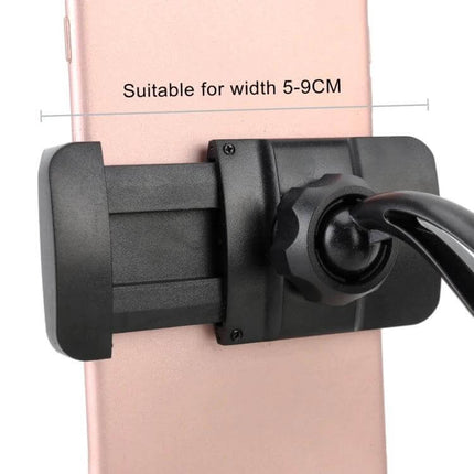 Universal 360 Degree Adjustable Car Rearview Mirror Mount for Phones securely holding smartphone on rearview mirror with adjustable knob and 5-9cm width fit