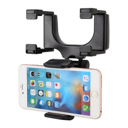 Universal 360 Degree Adjustable Car Rearview Mirror Mount for Phones holding smartphone in car for hands-free navigation and calls