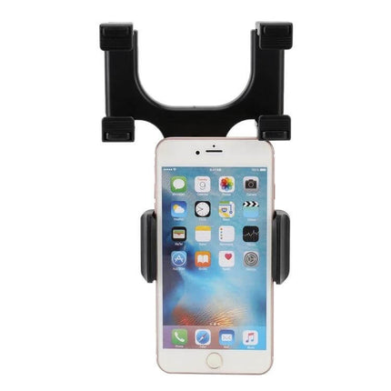 Universal 360 Degree Adjustable Car Rearview Mirror Mount for Phones securely holding smartphone on rearview mirror for hands-free navigation and calls