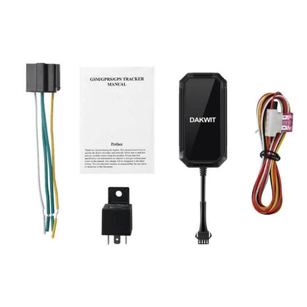 TK300 GPS Tracker for Vehicle Location and Security Monitoring - compact tracker kit with wiring harness, relay, manual and AGPS-enabled device