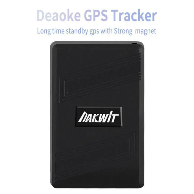 Strong Magnetic GPS Tracker for Real-Time Vehicle Monitoring black rectangular magnetic GPS unit with long-standby label and Dakwit logo