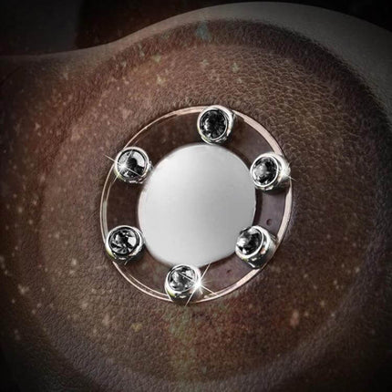 Crystal Diamond Sticker Set for Car Personalization, 6 Pieces - six adhesive crystal diamonds on brown dashboard accent ring