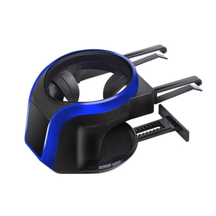 2-in-1 Magnetic Car Air Vent Holder for Phone and Cup mounted on vent holding phone and cup, black with blue trim, adjustable grip and slide bracket