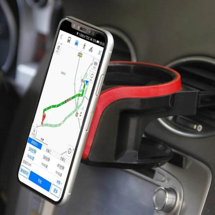 2-in-1 Magnetic Car Air Vent Holder for Phone and Cup mounted on vent holding smartphone with navigation and a cup