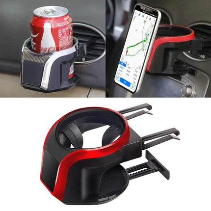 2-in-1 Magnetic Car Air Vent Holder for Phone and Cup securely mounts phone and cup to car vent, red and black adjustable design