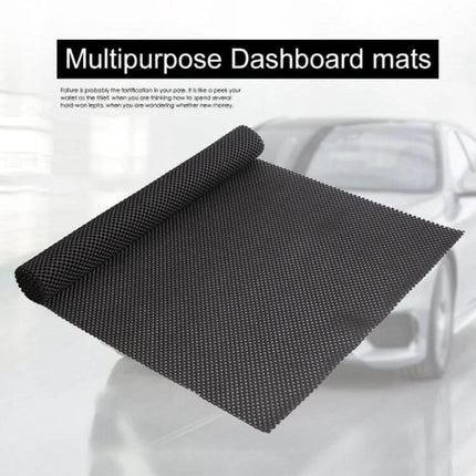 Versatile Car Anti-Slip Mat, 150x50cm for Securing Trunk Items showing black textured PVC foam mat rolled and unrolled for car trunk and dashboard use
