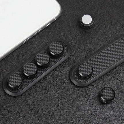 Carbon Fiber Magnetic Desk Cable Organizer for Storage - compact carbon fiber textured magnetic cable clips and buckles on black desk