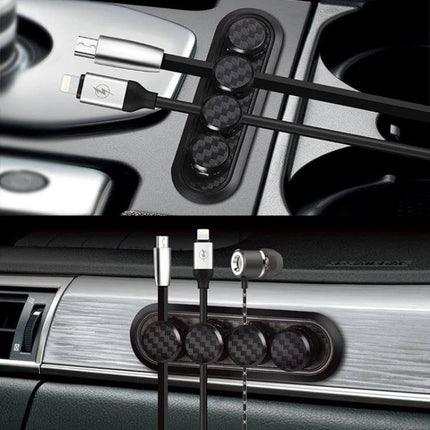 Carbon Fiber Magnetic Desk Cable Organizer for Storage in car and desk use, carbon fiber texture, magnetic base holding multiple flat cables