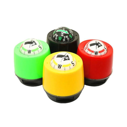 Compact Compass for Daily Driving Direction and Travel Guidance - four colorful dashboard compasses with adhesive bases for quick in-car orientation