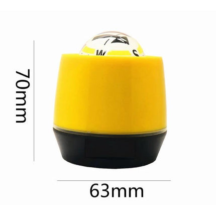 Compact Compass for Daily Driving Direction and Travel Guidance mounted on yellow dashboard base, 70mm x 63mm compact design