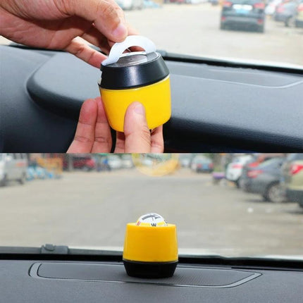 Compact Compass for Daily Driving Direction and Travel Guidance shown attached to car dashboard with double-sided tape for quick orientation
