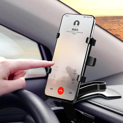 Universal Car Dashboard Mobile Phone Holder with Adjustable Angle mounted on dashboard holding phone for hands-free navigation and calls