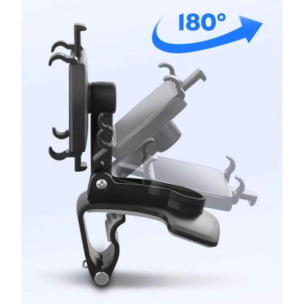 Universal Car Dashboard Mobile Phone Holder with Adjustable Angle showing 180° rotation and secure clamp for hands-free navigation