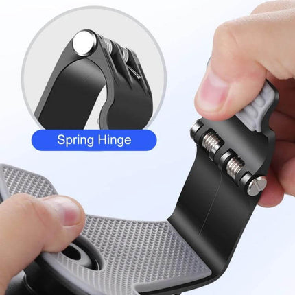 Universal Car Dashboard Mobile Phone Holder with Adjustable Angle showing spring hinge close-up and non-slip pad
