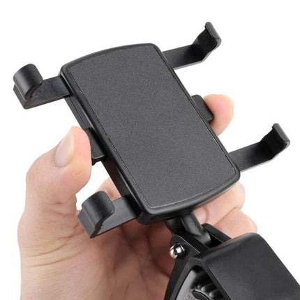 Universal Car Dashboard Mobile Phone Holder with Adjustable Angle held in hand showing adjustable grip and swivel mount for dashboard use