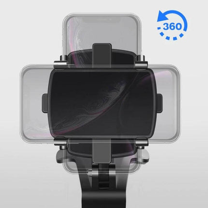 Universal Car Dashboard Mobile Phone Holder with Adjustable Angle showing 360° rotation and secure clamp for hands-free navigation