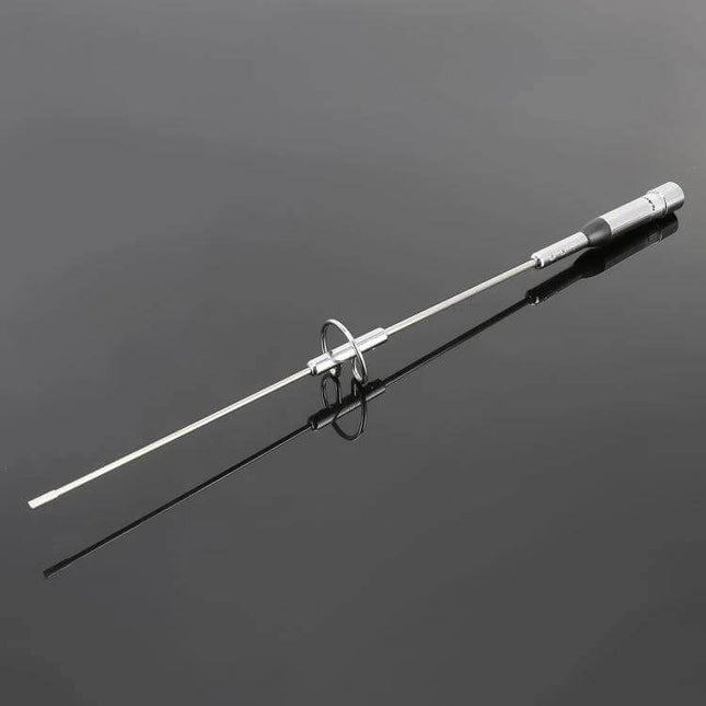 Dual Segment UV Car Radio Antenna for Vehicle Reception mounted stainless steel dual-band 144/430MHz whip on reflective black surface