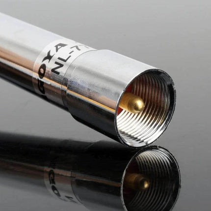 Dual Segment UV Car Radio Antenna for Vehicle Reception - close-up of chrome threaded connector and center pin