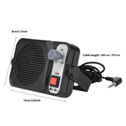 Car External Speakers For Radios Everyday In Car Audio compact external speaker module with volume knob red power switch and 3.5mm cable