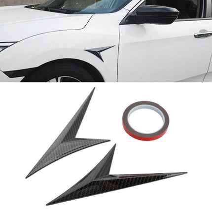 Carbon Fiber Decorative Sticker for Honda 10th Generation Civic Fenders shown on white Civic fender — carbon-fiber look V-shaped fender accents with double-sided tape