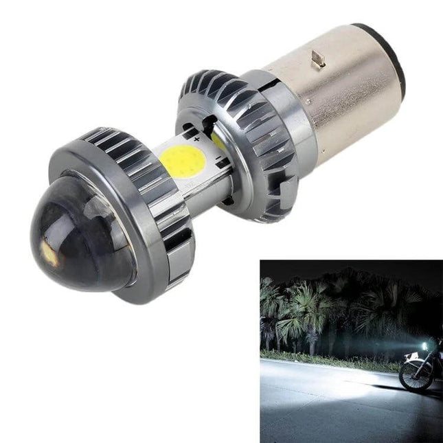 White LED Headlight for Motorcycles with Everyday Riding Illumination - energy-efficient motorcycle bulb showing bright white beam at night