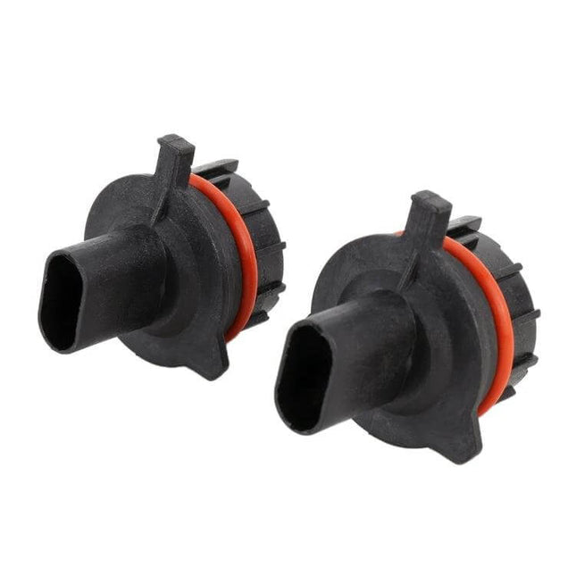 H7 Headlight Bulb Base Retainer Holder Adapter for BMW Cars - pair of black high-heat plastic H7 bulb base retainers with orange seals