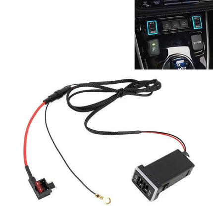 Toyota Car USB Charger With Ice Blue Light For Fast Charge compact dual USB insert with ice-blue LED status and braided cable for easy dash installation