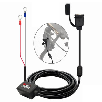 Waterproof Quick-Charging USB Adapter for Motorcycle Phones with 2.27m Cable — waterproof motorcycle phone charging adapter with long 2.27m cable