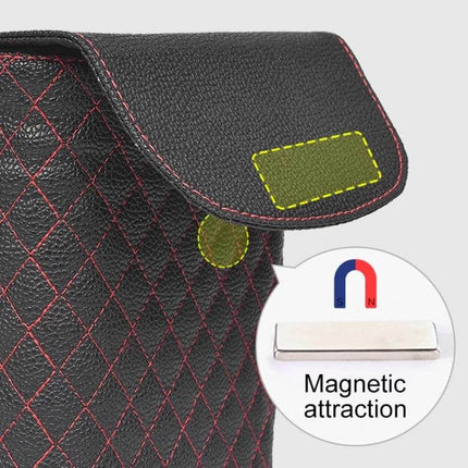 Car Back Seat Hook Trash Can for Organization and Storage black leather magnetic closure keeps car tidy and stores trash, drinks and small items