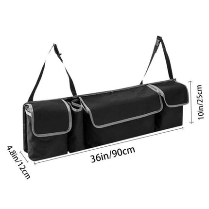 Universal Car Trunk and Seat Back Storage Organizer for Essentials - black 36in trunk organizer with pockets and straps