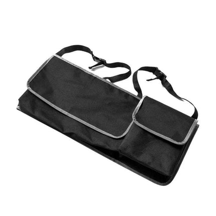 Universal Car Trunk and Seat Back Storage Organizer for Essentials - black trunk and seat back organizer with multiple pockets and adjustable straps