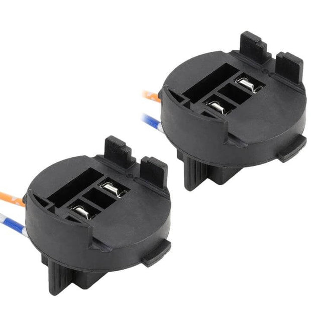 Hyundai Elantra Tail Lamp Holder For H7 Bulbs Adapter - pair of black plastic H7 tail lamp socket adapters with wires