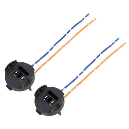 Hyundai Elantra Tail Lamp Holder For H7 Bulbs Adapter - pair of black plastic H7 tail lamp bulb adapters with blue and orange wires